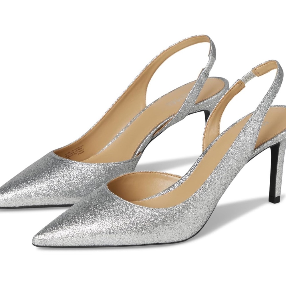 NWT Michael Kors Alina Flex Sling Pump Shoes Silver Size 8.5